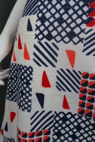 1970s Red, White and Blue Geometric Dress | Eastex | 2XL
