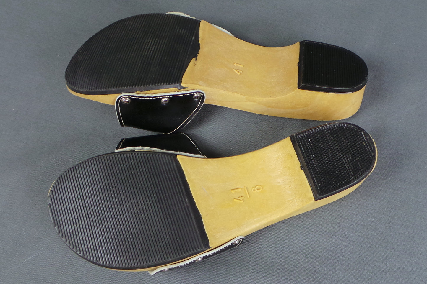 1970s Black Strap Faux Wood Clogs | Barratts | UK 5