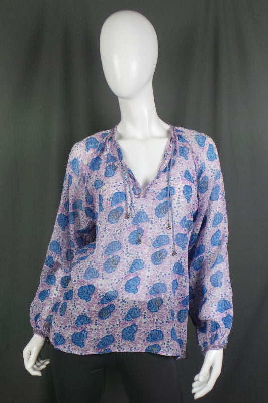 1970s Phool Purple Blue Indian Cotton Top | L
