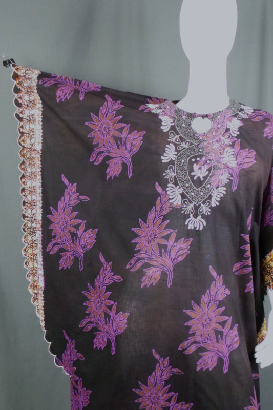 1970s Purple Batik Print Kaftan | 2XL