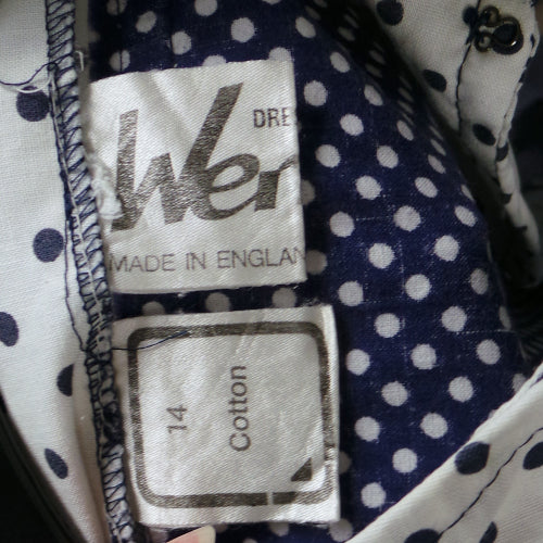 1980s Navy and White Spot Dress | Wendy | M