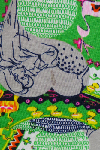 1970s Neon Green Novelty Print Halter Neck Beach Cover Up, 31in Waist