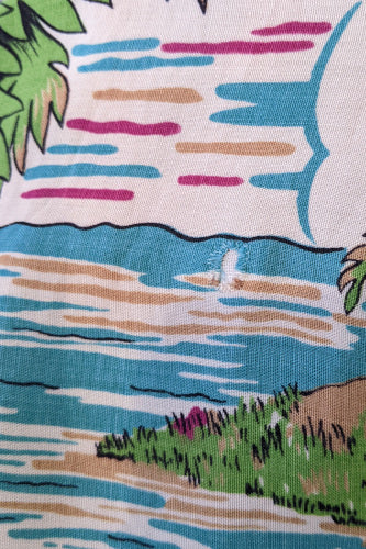 1960s White Hawaiian Print Shift Dress | XL