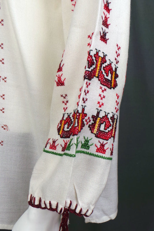 1960s Cream Embroidered Boho Top | XL