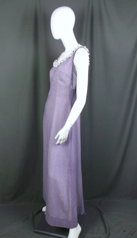1960s Purple White Polka Dot & Daisy Dress | Carnegie | L