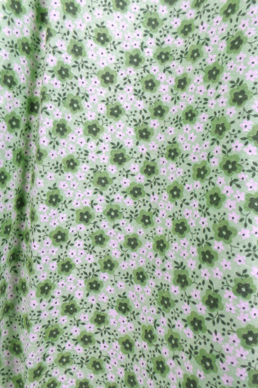 1970s Green White Floral Prairie Skirt | M