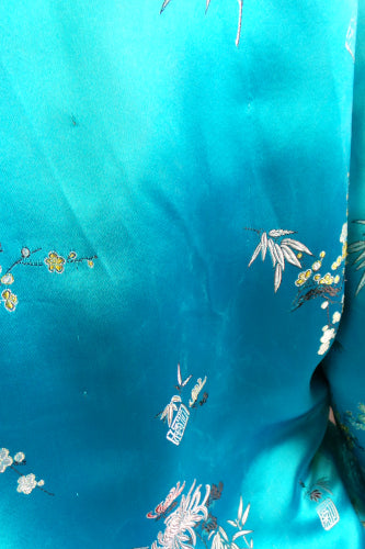 1960s Blue Chinese Brocade Quilted Jacket | XS