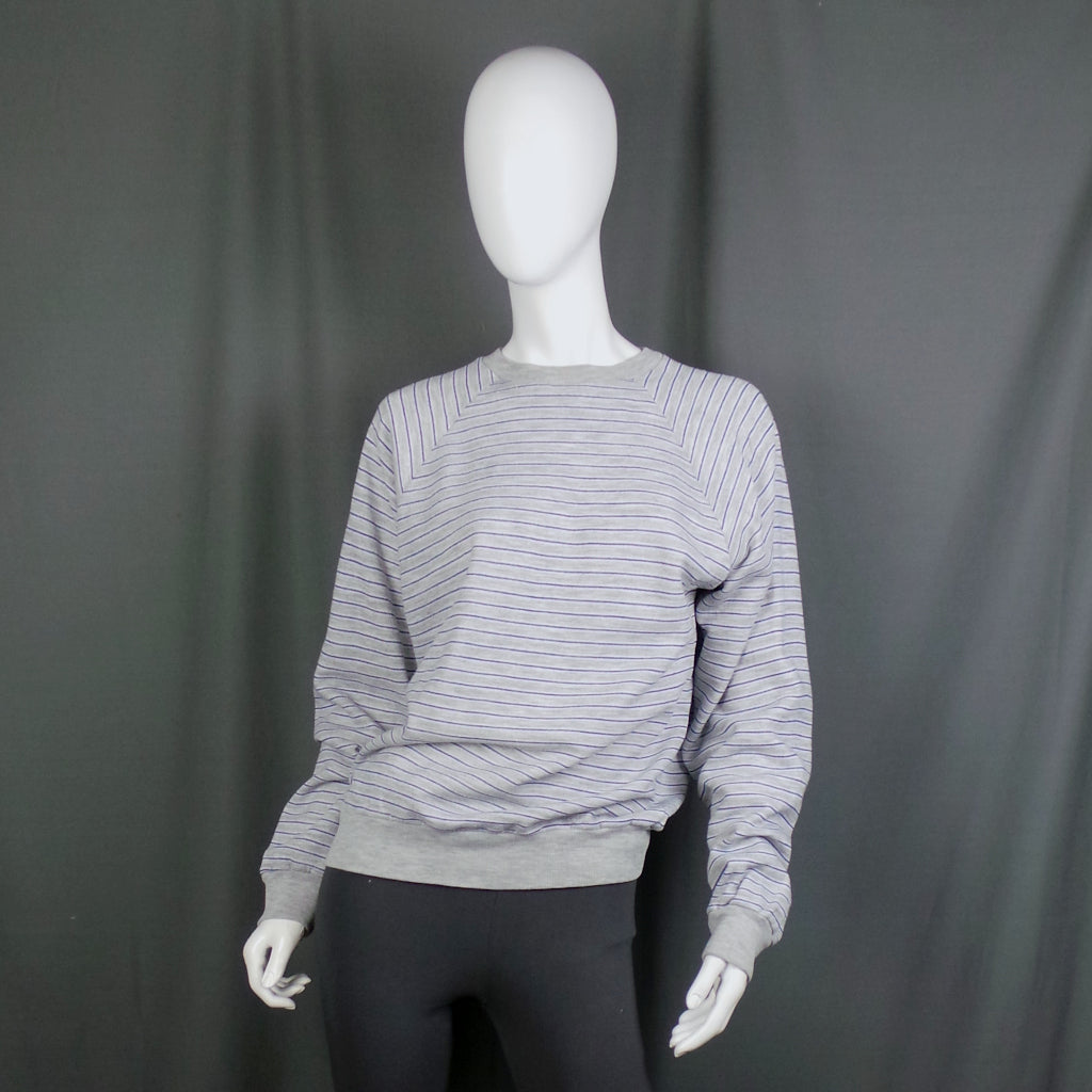 1980s American Grey Blue Stripe Vintage Sweatshirt
