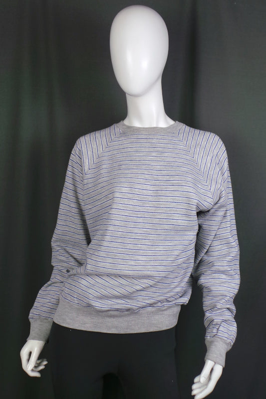 1980s American Grey Blue Stripe Sweatshirt | 2XL