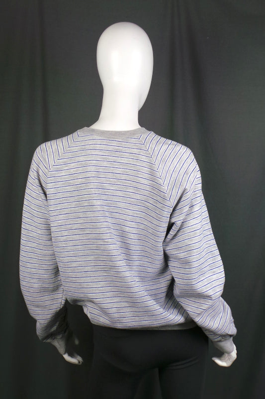 1980s American Grey Blue Stripe Sweatshirt | 2XL