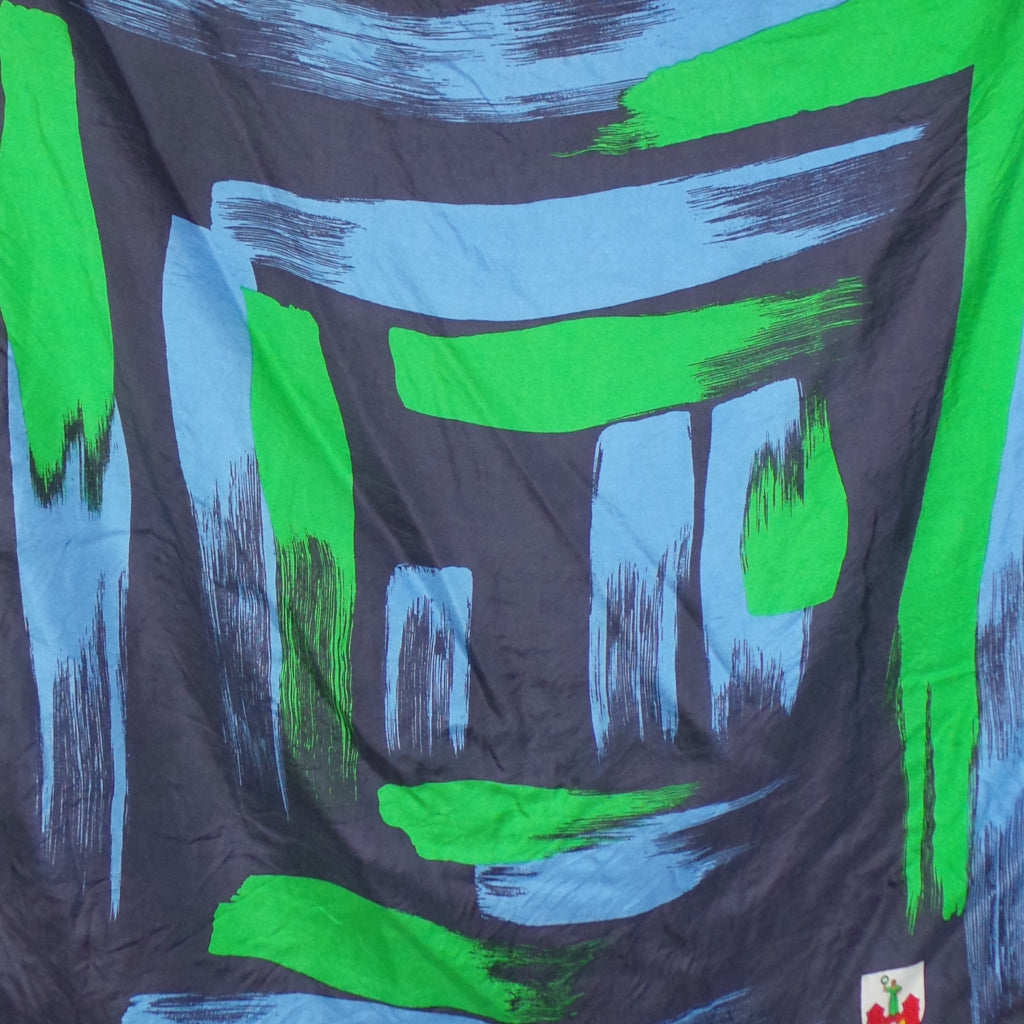 1970s Navy and Green German Crest Vintage Silk Scarf
