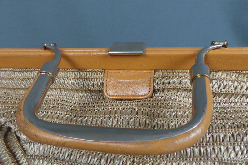 1970s Raffia Straw Frame Bag