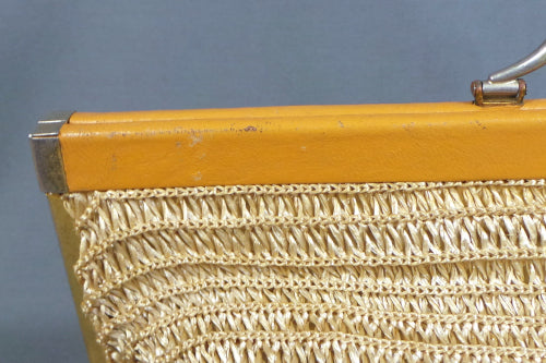 1970s Raffia Straw Frame Bag