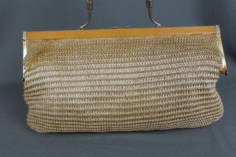 1970s Raffia Straw Frame Bag
