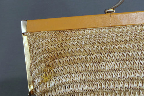 1970s Raffia Straw Frame Bag