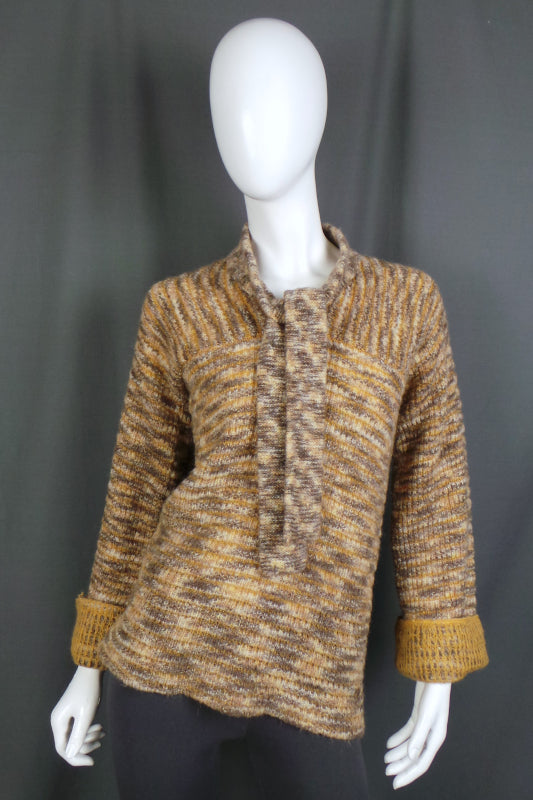 1970s Stirling Cooper Mustard Tie Neck Jumper | XL