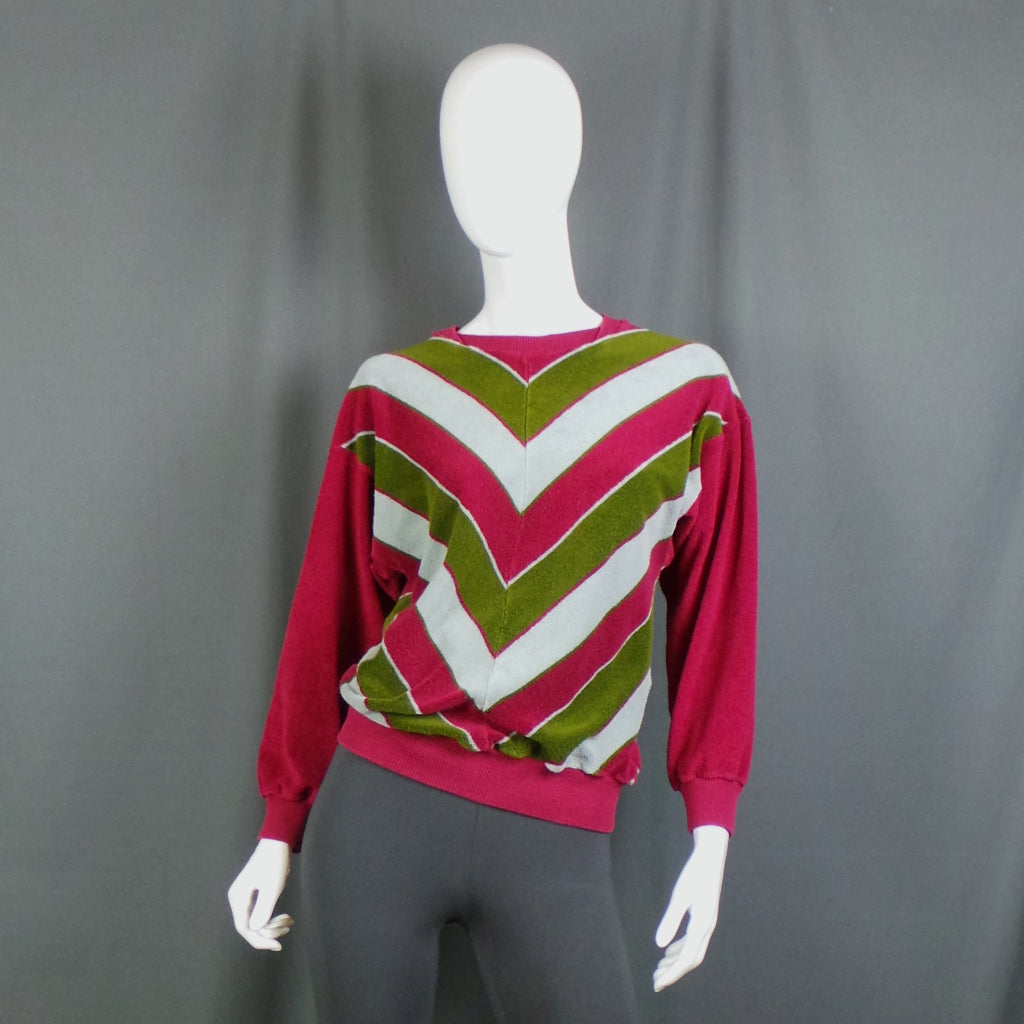 1970s Maroon Chevron Velour Vintage Sweatshirt