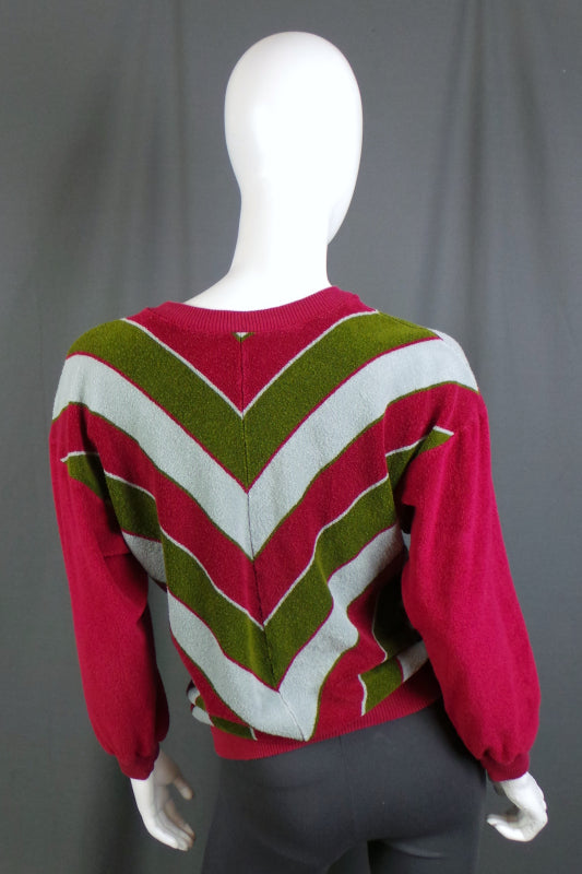 1970s Maroon Chevron Velour Sweatshirt | 2XL