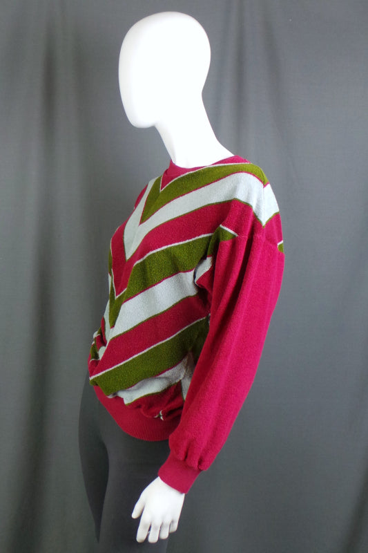 1970s Maroon Chevron Velour Sweatshirt | 2XL