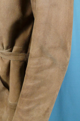 1960s Tan Suede Leather Belted Jacket | XL