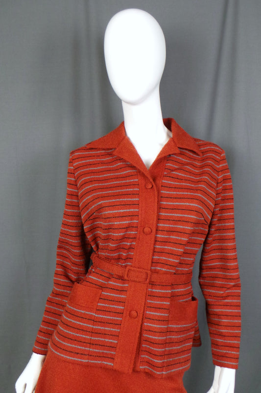 1970s Terracotta Striped Boucle Co-Ord | Queenswear | L