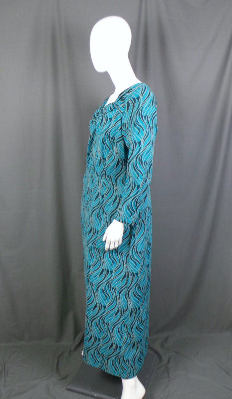1960s Blue Lurex Swirl Print Maxi Dress | Jeannie | XL