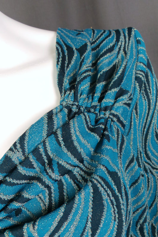 1960s Blue Lurex Swirl Print Maxi Dress | Jeannie | XL