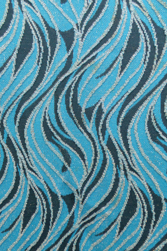 1960s Blue Lurex Swirl Print Maxi Dress | Jeannie | XL
