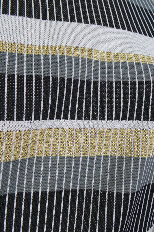 1960s Black and Gold Stripe Crimplene Dress | Carnegie | 2XL