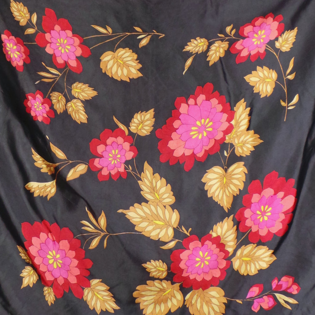 1960s Dark Brown and Pink Big Flower Vintage Scarf
