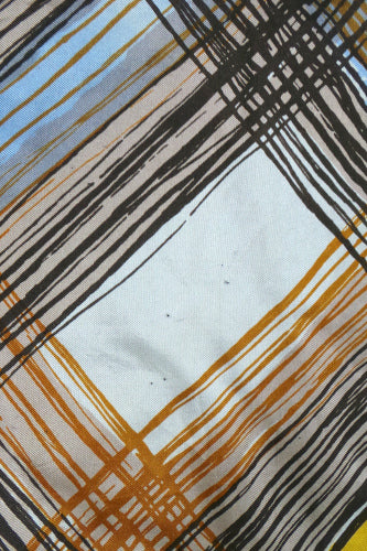 1970s Yellow and Brown Check Silk Scarf