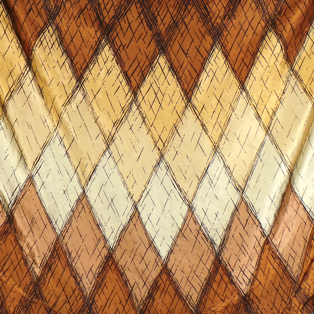 1960s Brown and Cream Diamond Print Vintage Scarf | St Michael