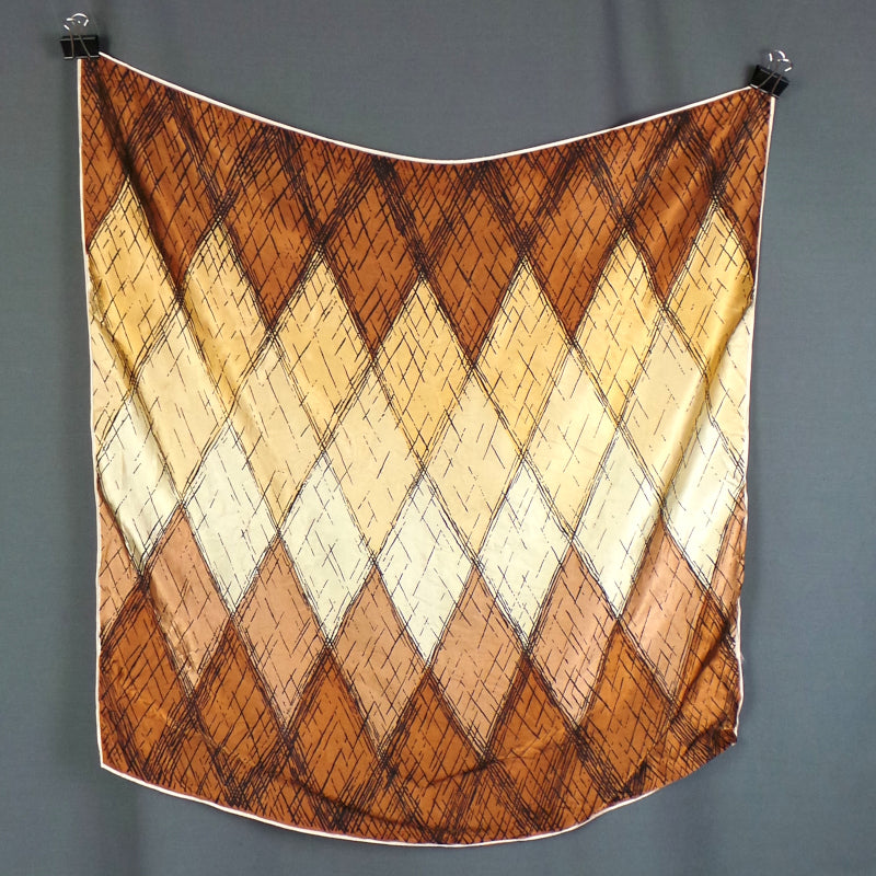 1960s Brown and Cream Diamond Print Vintage Scarf | St Michael