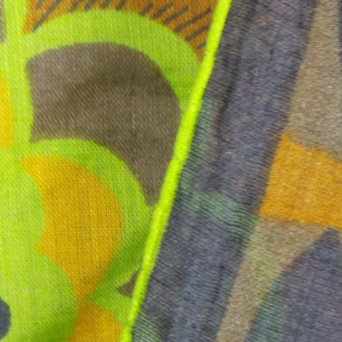 1960s Lime, Tan and Brown Bold Floral Scarf