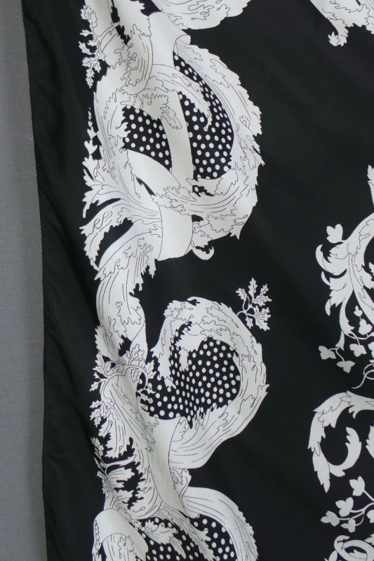 1980s Black and White Ornate Print Scarf | Jane Shilton