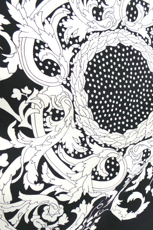 1980s Black and White Ornate Print Scarf | Jane Shilton