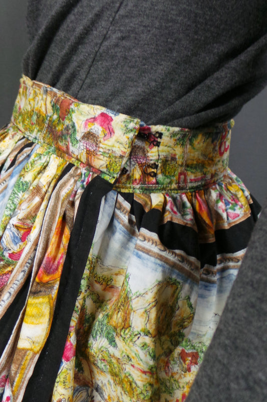 1950s Italian Village Print Tulip Wrap Skirt | XS