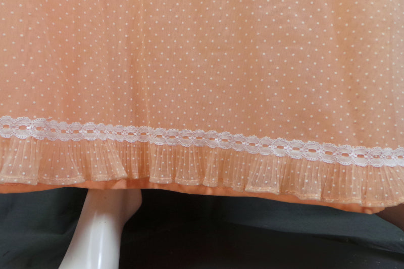 1970s Peach Swiss Dot Peplum Maxi Dress | XS