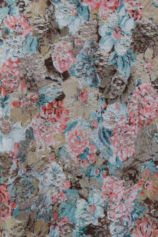 1980s Peach and Tan Floral Lace Dress | Kati | S