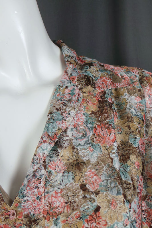 1980s Peach and Tan Floral Lace Dress | Kati | S