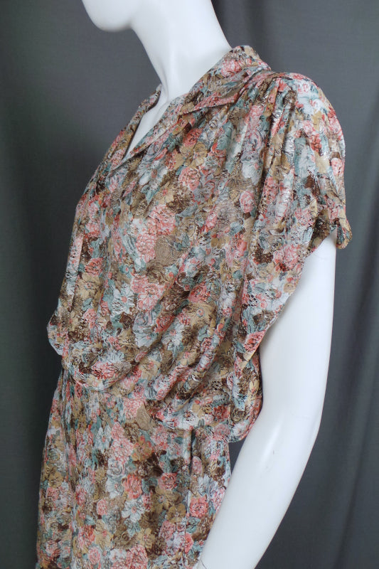 1980s Peach and Tan Floral Lace Dress | Kati | S