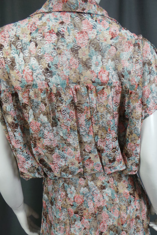 1980s Peach and Tan Floral Lace Dress | Kati | S