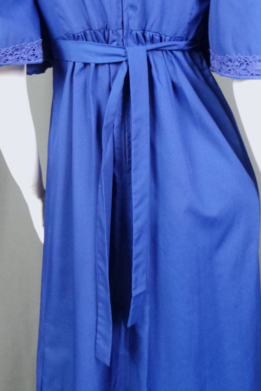 1960s Mid-Blue Flutter Sleeve Prairie Dress | XS