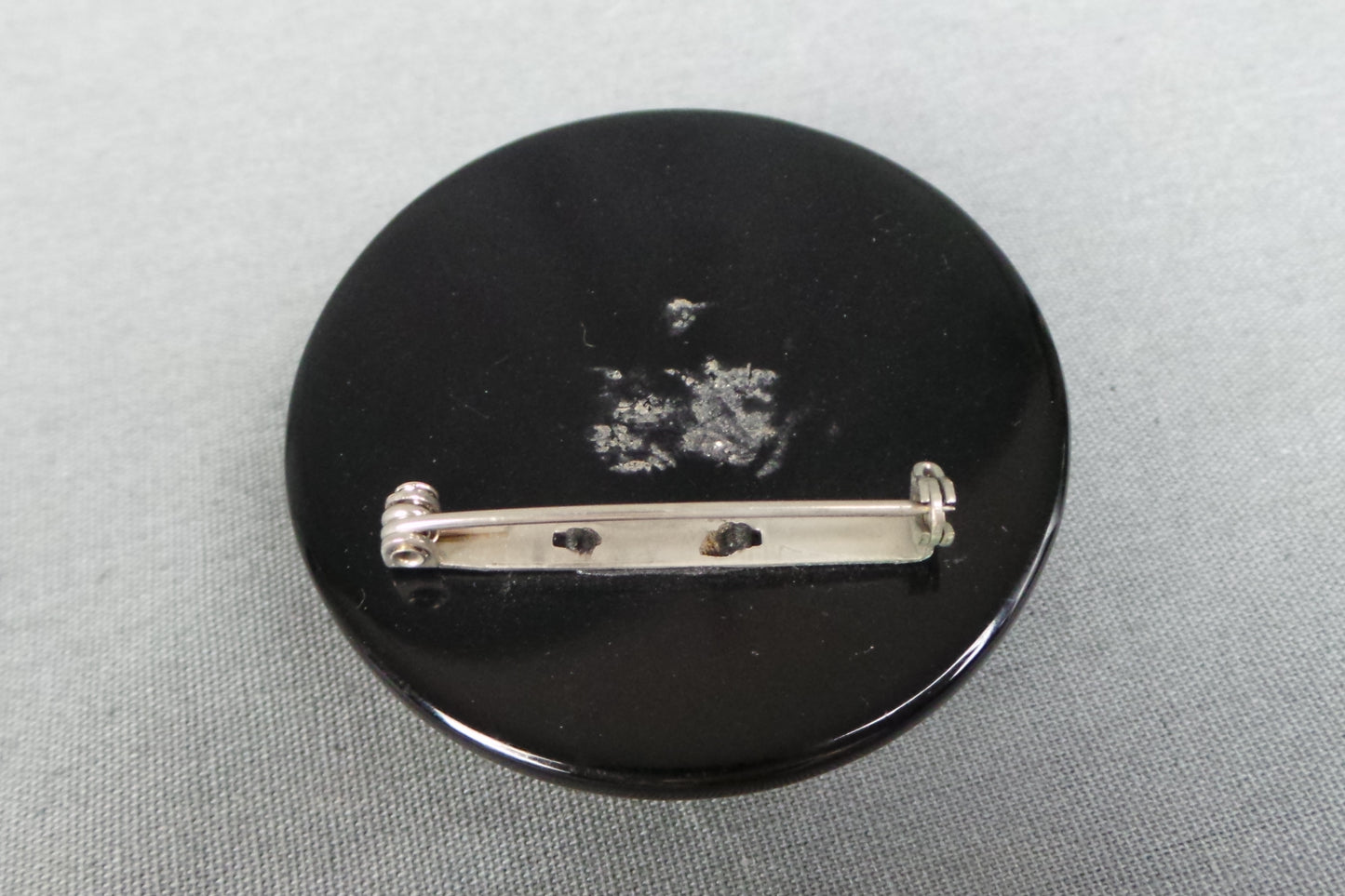 1980s Black Faux Horn Round Domed Brooch
