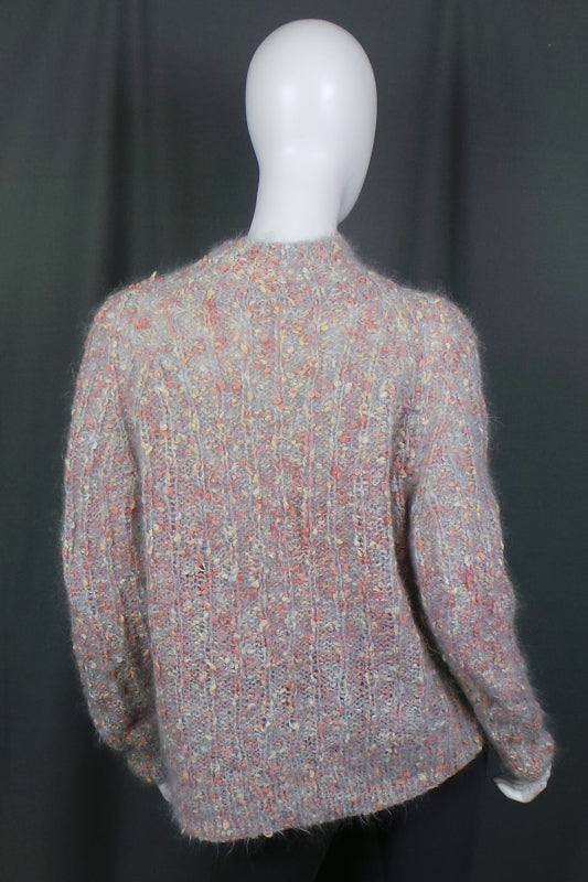 1980s Peach Grey Handknit Jumper | 3XL