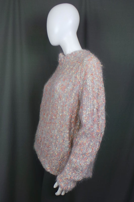 1980s Peach Grey Handknit Jumper | 3XL