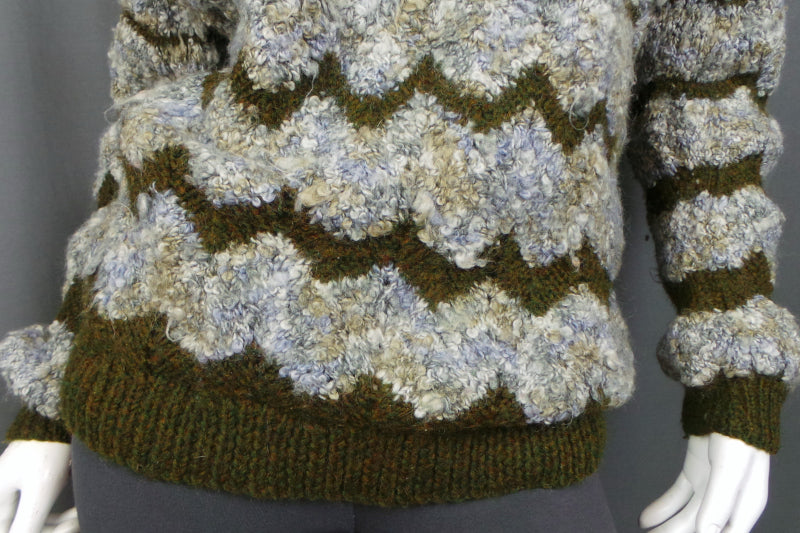 1980s Olive Green Chevron Jumper | 3XL