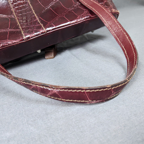 1960s Harrods Maroon Croc Leather Satchel Bag