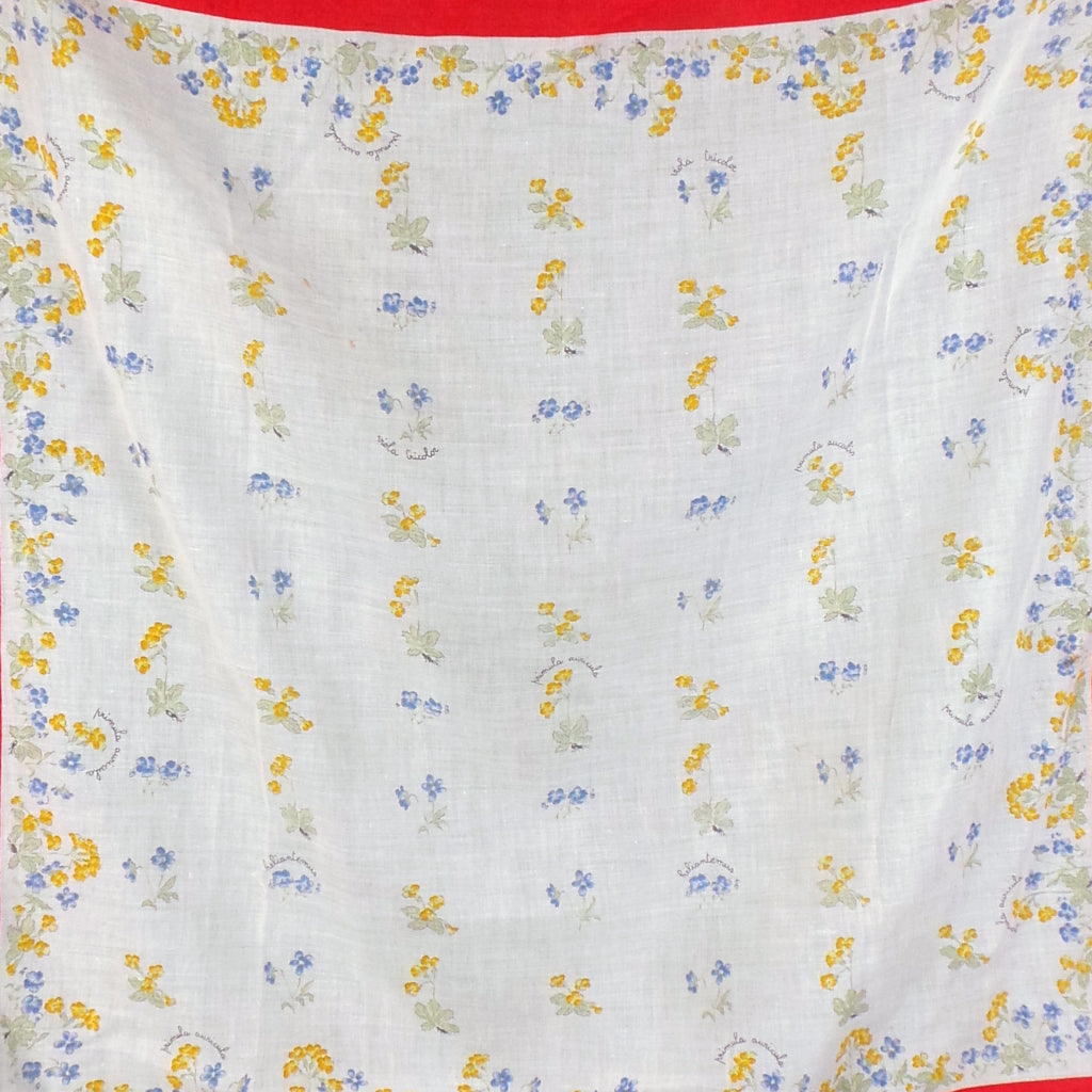 1960s White and Red Ditsy Floral Vintage Cotton Scarf