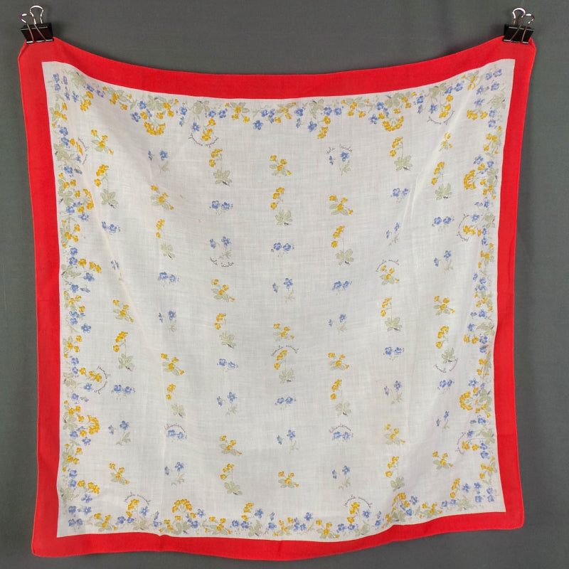 1960s White and Red Ditsy Floral Vintage Cotton Scarf